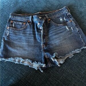 Levi's Blue Frayed Jean Shorts